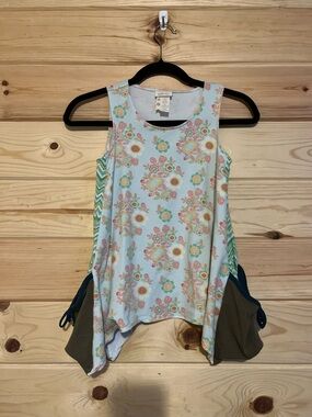 Matilda Jane Caught In A Breeze Aqua Floral Tunic Tank Top Side Pockets